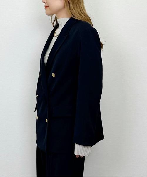 PICCIN(ピッチン)の「【セットアップ可能】ツイルストレッチダブルジャケット(スーツジャケット・レディース・ネイビー/グレー・M)」の13枚目の写真