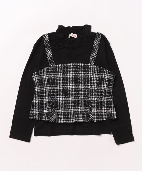 KP（ケーピー）の「チェックビスチェドッキングTシャツ(110～140)（Tシャツ/カットソー・キッズ・ブラック/オフホワイト・110cm/120cm/130cm/140cm）」の2枚目の写真