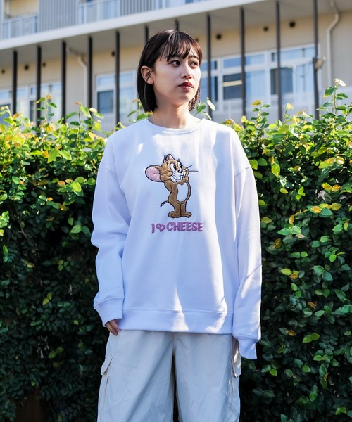 トレーナー スウェット 「公式」トムとジェリー　MLE「TOM and JERRY」　クルーネックスウェットシャツ　タフィー レディース メンズ トレーナー スウェット 「公式」トムとジェリー MLE「TOM and