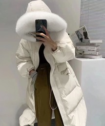 ロングダウンコート ファー フード付き