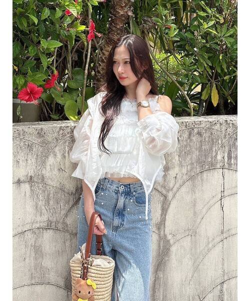 MERCURYDUO（マーキュリーデュオ）の「パールデニムパンツ（デニム