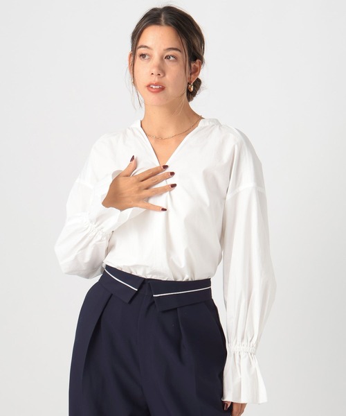 BAYFLOW（ベイフロー）の「[オケージョン・セレモニー対応]キャンディースリーブブラウス（シャツ/ブラウス・レディース・サックスブルー/オフホワイト・FREE）」の16枚目の写真