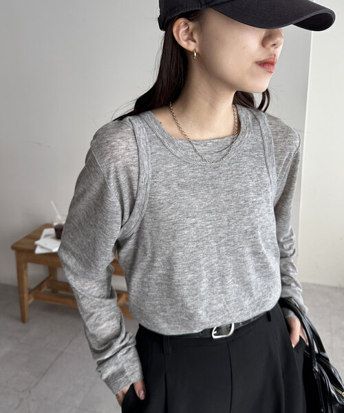 DISCOAT(ディスコート)の「【WEB限定】レイヤードプルオーバー(Tシャツ/カットソー・レディース・アイボリー/チャコールグレー/グレー・MEDIUM)」の3枚目の写真
