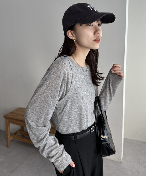 DISCOAT(ディスコート)の「【WEB限定】レイヤードプルオーバー(Tシャツ/カットソー・レディース・アイボリー/チャコールグレー/グレー・MEDIUM)」の15枚目の写真