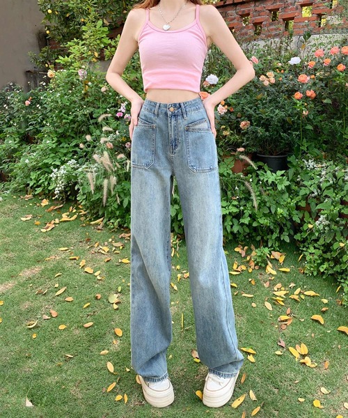 aimoha(アイモハ)の「ヴィンテージ風ウォッシュワイドデニムパンツ(デニムパンツ・レディース・ブルー・LARGE/MEDIUM/SMALL/X-SMALL)」の9枚目の写真