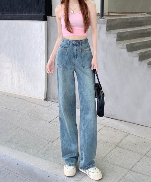 aimoha(アイモハ)の「ヴィンテージ風ウォッシュワイドデニムパンツ(デニムパンツ・レディース・ブルー・LARGE/MEDIUM/SMALL/X-SMALL)」の5枚目の写真