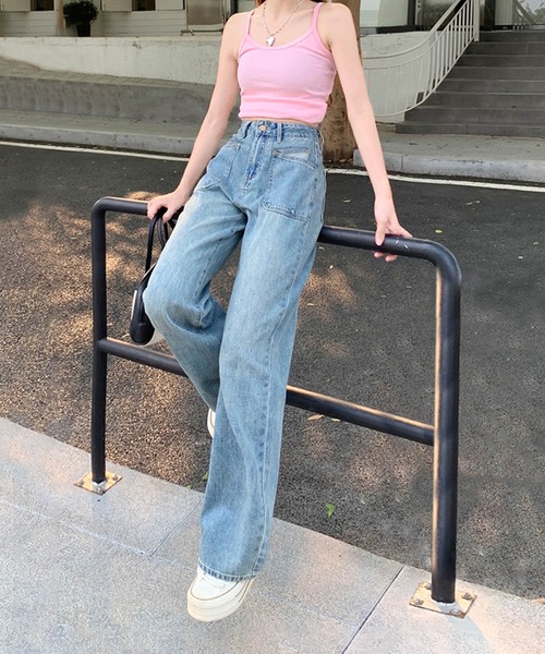 aimoha(アイモハ)の「ヴィンテージ風ウォッシュワイドデニムパンツ(デニムパンツ・レディース・ブルー・LARGE/MEDIUM/SMALL/X-SMALL)」の3枚目の写真