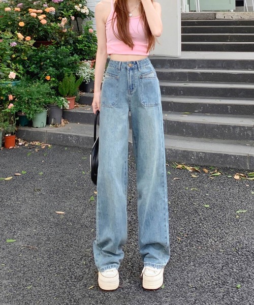 aimoha(アイモハ)の「ヴィンテージ風ウォッシュワイドデニムパンツ(デニムパンツ・レディース・ブルー・LARGE/MEDIUM/SMALL/X-SMALL)」の6枚目の写真