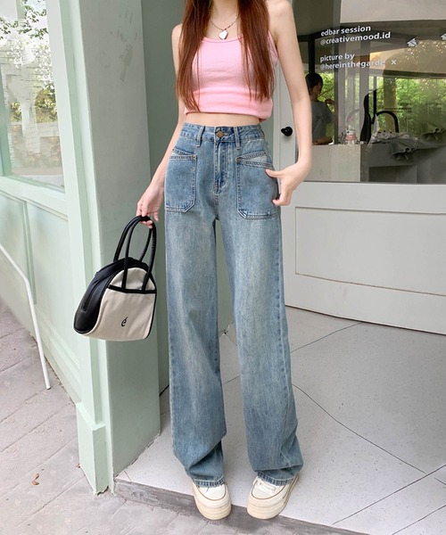 aimoha(アイモハ)の「ヴィンテージ風ウォッシュワイドデニムパンツ(デニムパンツ・レディース・ブルー・LARGE/MEDIUM/SMALL/X-SMALL)」の4枚目の写真