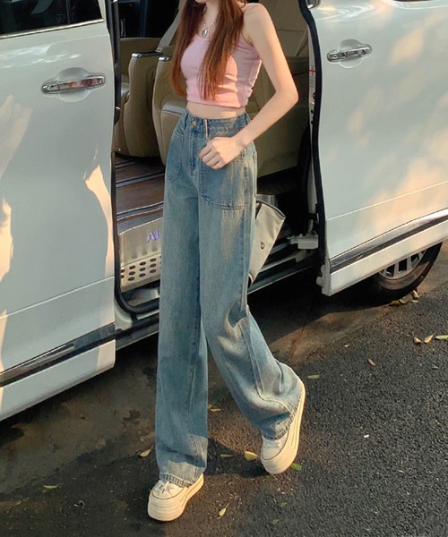 aimoha(アイモハ)の「ヴィンテージ風ウォッシュワイドデニムパンツ(デニムパンツ・レディース・ブルー・LARGE/MEDIUM/SMALL/X-SMALL)」の7枚目の写真