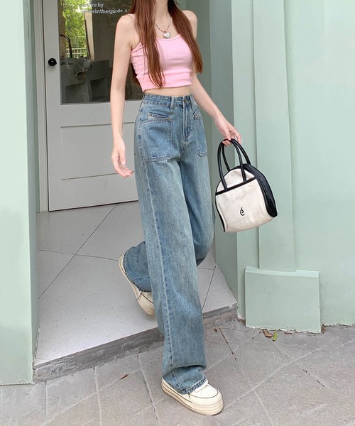 aimoha(アイモハ)の「ヴィンテージ風ウォッシュワイドデニムパンツ(デニムパンツ・レディース・ブルー・LARGE/MEDIUM/SMALL/X-SMALL)」の8枚目の写真