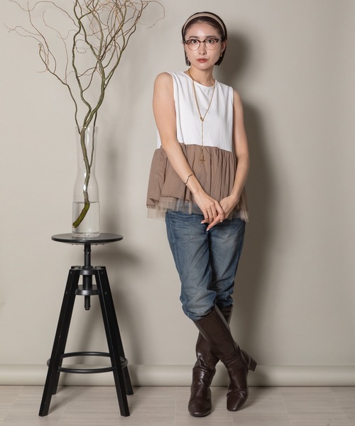 異素材切替タンク×シアーブルソン SET（その他トップス）｜lodie（ロディ）