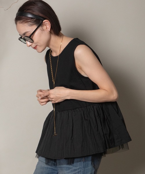 異素材切替タンク×シアーブルソン SET（その他トップス）｜lodie（ロディ）