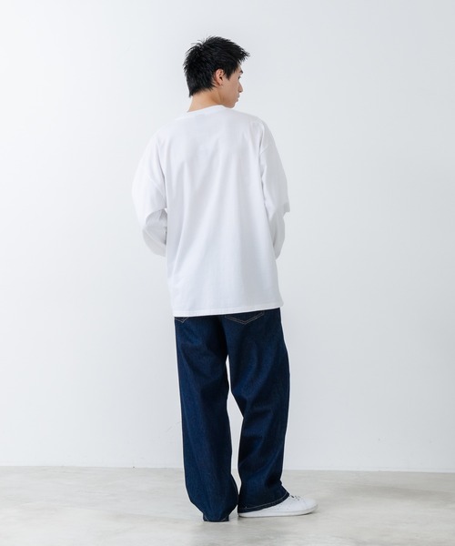 【SAVIER/サビアー】オーバーサイズ ポケット付ヘンリーネックロンT ワンポイント刺繍 ブランドロゴ（Tシャツ/カットソー）｜SAVIER（サビアー）