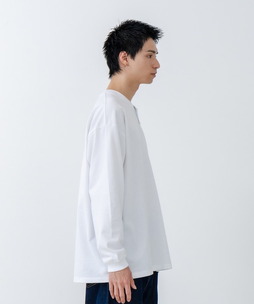 【SAVIER/サビアー】オーバーサイズ ポケット付ヘンリーネックロンT ワンポイント刺繍 ブランドロゴ（Tシャツ/カットソー）｜SAVIER（サビアー）