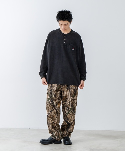 【SAVIER/サビアー】オーバーサイズ ポケット付ヘンリーネックロンT ワンポイント刺繍 ブランドロゴ（Tシャツ/カットソー）｜SAVIER（サビアー）