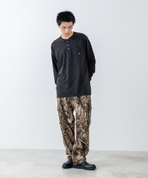 【SAVIER/サビアー】オーバーサイズ ポケット付ヘンリーネックロンT ワンポイント刺繍 ブランドロゴ（Tシャツ/カットソー）｜SAVIER（サビアー）