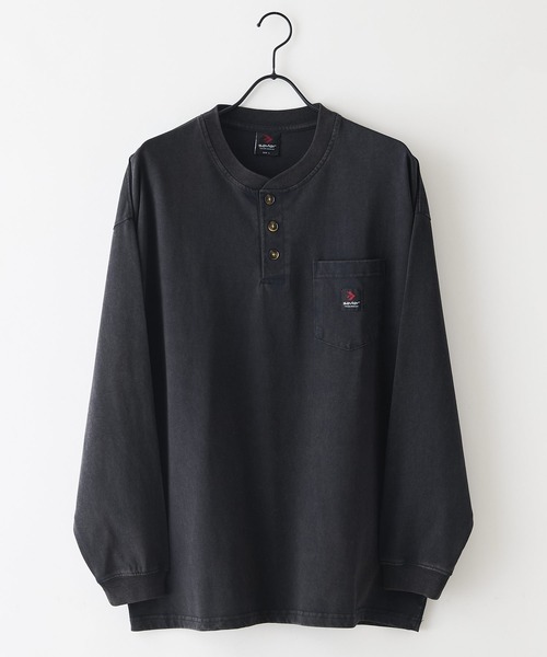 【SAVIER/サビアー】オーバーサイズ ポケット付ヘンリーネックロンT ワンポイント刺繍 ブランドロゴ（Tシャツ/カットソー）｜SAVIER（サビアー）