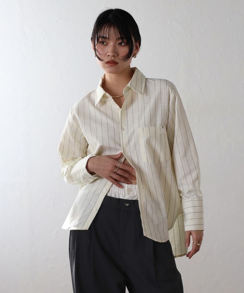 label striped shirt / ラベルストライプシャツ