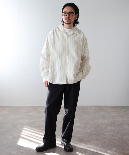 セール】label striped shirt / ラベルストライプシャツ（シャツ