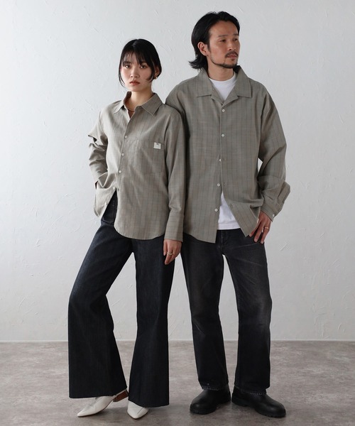 セール】label striped shirt / ラベルストライプシャツ（シャツ