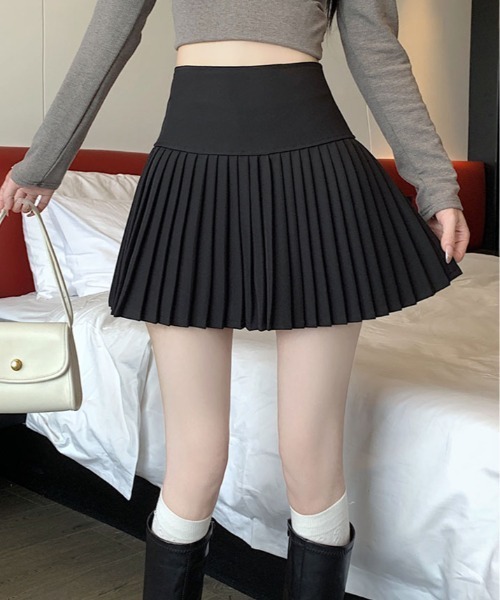 kirakiraShop(キラキラショップ)の「プリーツ 切り替え スカート(スカート・レディース・ホワイト/ブラック/グレー・S/M/L)」の1枚目の写真