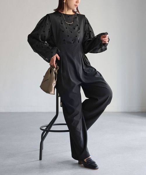 Riberry（リベリー）の「フロント2タックワイドサロペット（サロペット/オーバーオール・レディース・ブラック・FREE）」の14枚目の写真