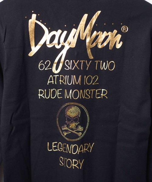 d.i.a. ブラック Vネック ロンT バックプリント セール】○Day Moon○バックプリントVネックL/S-T（Tシャツ