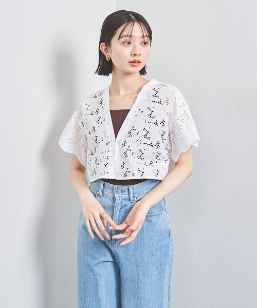 美品【DOLAN】レース レディ ローズモチーフ クロップド ジャケット セール】＜TICCA＞レース クロップド ジャケット（ノーカラー