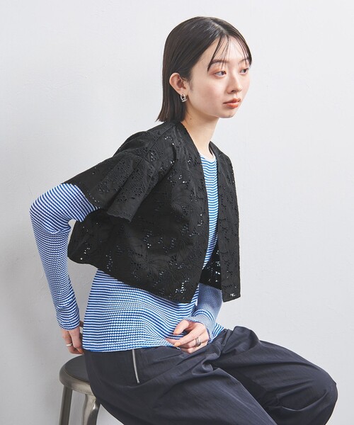 新品 TICCA ティッカ ノーカラー ツイードジャケット フリー セール】＜TICCA＞レース クロップド ジャケット（ノーカラー