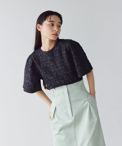 EMMEL REFINES（エメルリファインズ）の「＜EMMEL REFINES＞EM フクレジャカード クルーネック ブラウス（シャツ/ブラウス・レディース・オフホワイト/ブラック・FREE）」の4枚目の写真