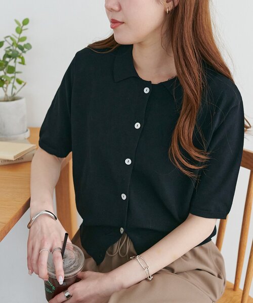 サラモチ衿付き半袖カーディガン《WEB限定カラーあり》（カーディガン