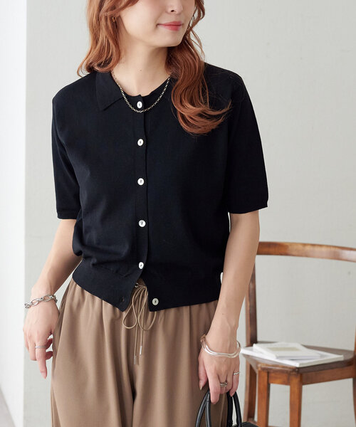 サラモチ衿付き半袖カーディガン《WEB限定カラーあり》（カーディガン