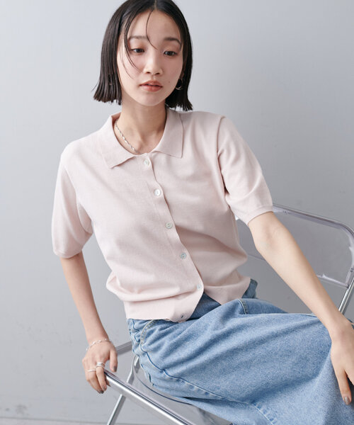 DISCOAT(ディスコート)の「サラモチ衿付き半袖カーディガン《WEB限定カラーあり》(カーディガン/ボレロ・レディース・チャコールグレー/オフホワイト/ブラック/ライム/ピンク/ネイビー・FREE)」の9枚目の写真