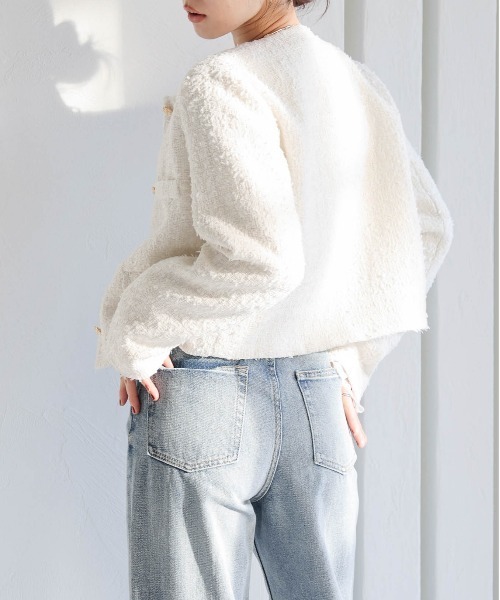 SUGAR BISKET(シュガービスケット)の「ノーカラーツイードジャケット(ノーカラージャケット・レディース・ブラック/オフホワイト・フリー)」の14枚目の写真