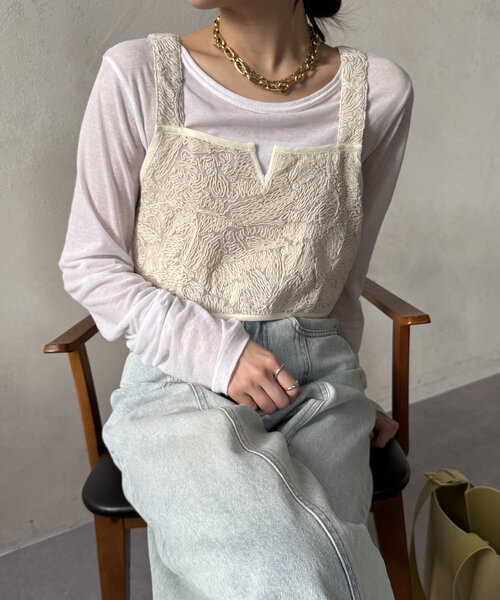DouDou(ドゥドゥ)の「【WEB限定】刺繍レースキャミビスチェ(シャツ/ブラウス・レディース・アイボリー/ブラック・FREE)」の18枚目の写真