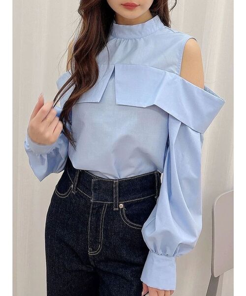 MERCURYDUO（マーキュリーデュオ）の「オフショルダーオープンショルダーボリュームスリーブブラウス（シャツ/ブラウス・レディース・ライトブルー/オフホワイト/ミント/イエロー・FREE）」の5枚目の写真