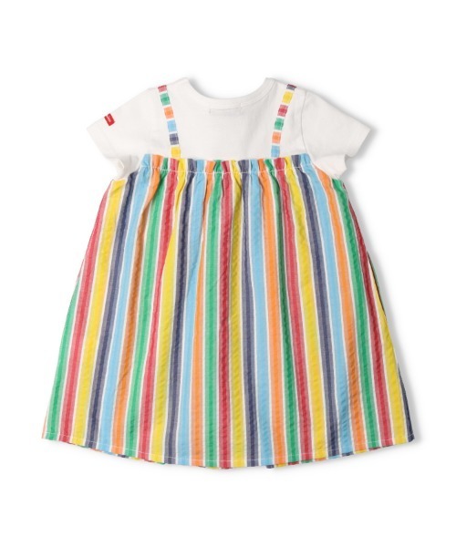 Moujonjon（ムージョンジョン）の「レインボーストライプレイヤード風半袖ワンピース（ワンピース・キッズ・ホワイト・80/90/100/110/120/130/140）」の3枚目の写真