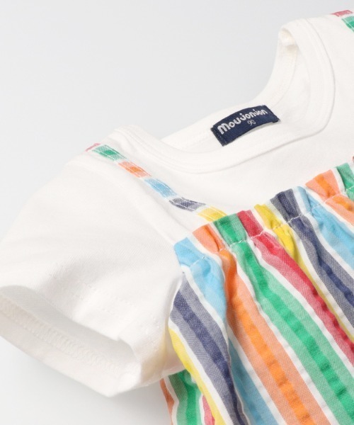 Moujonjon（ムージョンジョン）の「レインボーストライプレイヤード風半袖ワンピース（ワンピース・キッズ・ホワイト・80/90/100/110/120/130/140）」の4枚目の写真