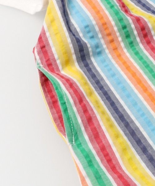 Moujonjon（ムージョンジョン）の「レインボーストライプレイヤード風半袖ワンピース（ワンピース・キッズ・ホワイト・80/90/100/110/120/130/140）」の5枚目の写真