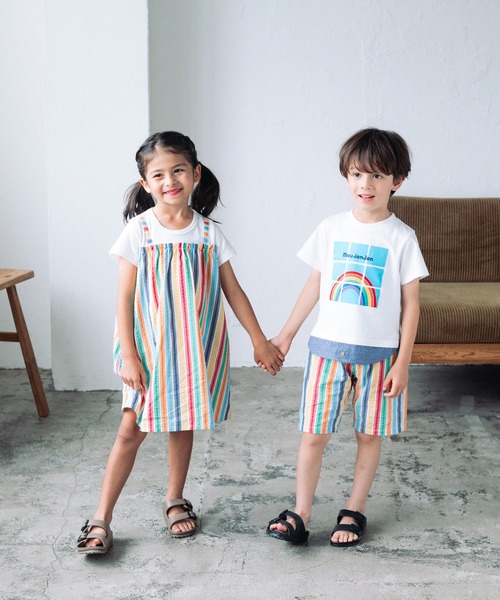 Moujonjon（ムージョンジョン）の「レインボーストライプレイヤード風半袖ワンピース（ワンピース・キッズ・ホワイト・80/90/100/110/120/130/140）」の12枚目の写真