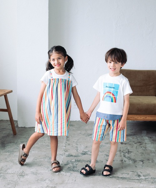 Moujonjon（ムージョンジョン）の「レインボーストライプレイヤード風半袖ワンピース（ワンピース・キッズ・ホワイト・80/90/100/110/120/130/140）」の13枚目の写真