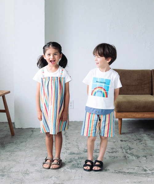 Moujonjon（ムージョンジョン）の「レインボーストライプレイヤード風半袖ワンピース（ワンピース・キッズ・ホワイト・80/90/100/110/120/130/140）」の15枚目の写真