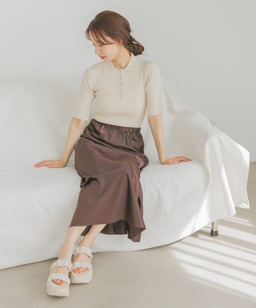 mysty woman（ミスティウーマン）の「サマーニットポロ  452410（ニット/セーター・レディース・ホワイト系その他/グリーン/ネイビー・FREE）」の4枚目の写真