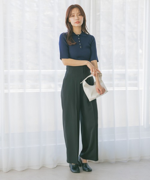 mysty woman（ミスティウーマン）の「サマーニットポロ  452410（ニット/セーター・レディース・ホワイト系その他/グリーン/ネイビー・FREE）」の7枚目の写真