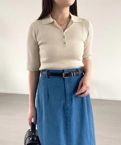 mysty woman（ミスティウーマン）の「サマーニットポロ  452410（ニット/セーター・レディース・ホワイト系その他/グリーン/ネイビー・FREE）」の21枚目の写真