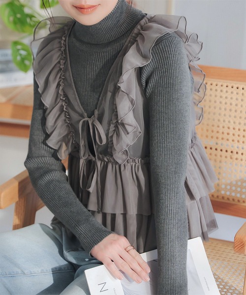 KOBE LETTUCE(コウベレタス)の「チュールジレベスト(ベスト・レディース・アイボリー/ブラック/グレー・M)」の14枚目の写真