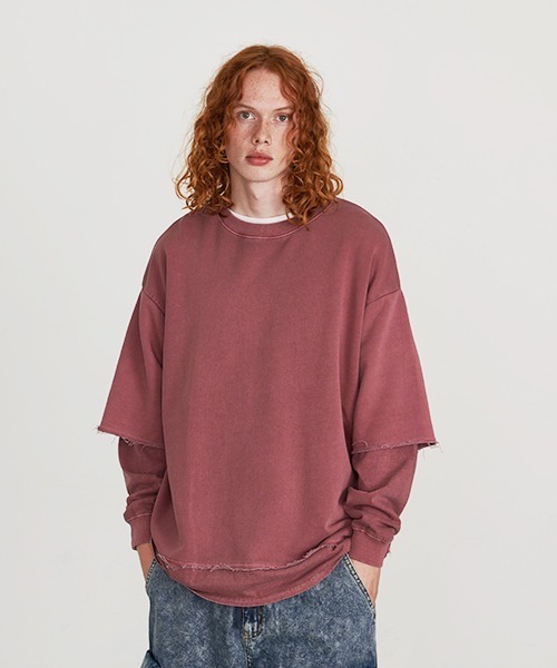 Revo.(レボ)の「Revo. オーバーサイズ ピグメント加工 フェイクレイヤード スウェット プルーバー(スウェット・メンズ・ブラック/ネイビー/ラベンダー・2/1)」の3枚目の写真