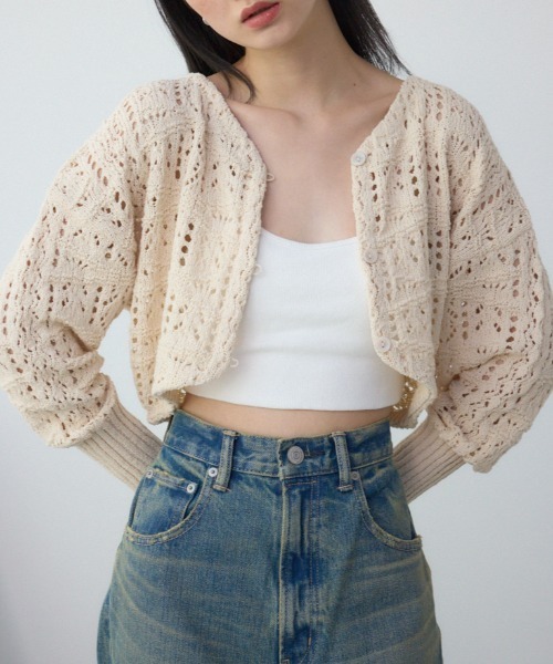 AZUL by moussy(アズールバイマウジー)の「クロシェニットボレロ(カーディガン/ボレロ・レディース・ブラック/ピンク系その他/アイボリー・FREE)」の2枚目の写真