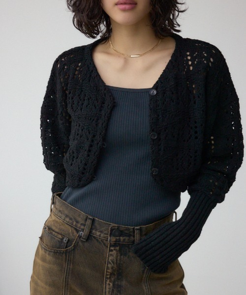 AZUL by moussy(アズールバイマウジー)の「クロシェニットボレロ(カーディガン/ボレロ・レディース・ブラック/ピンク系その他/アイボリー・FREE)」の3枚目の写真